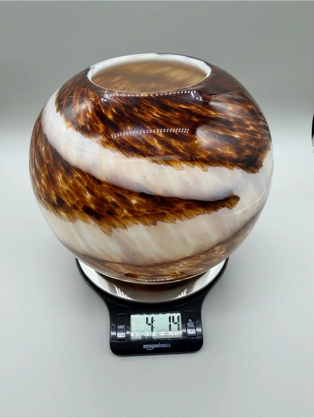 VTG Heavy Cased Glass Globe Vase Tortoiseshell Pulled Feather Swirl MCM Style 7